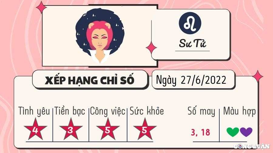Tử vi cung Sưu Tử 27/6/2022: Mặt Trăng tam hợp với sao Thổ trong ngày đầu tuần là tín hiệu tốt cho các bạn cung Sư Tử, bạn sẽ vui vẻ, cở mở và bớt quạu hơn mọi ngày.