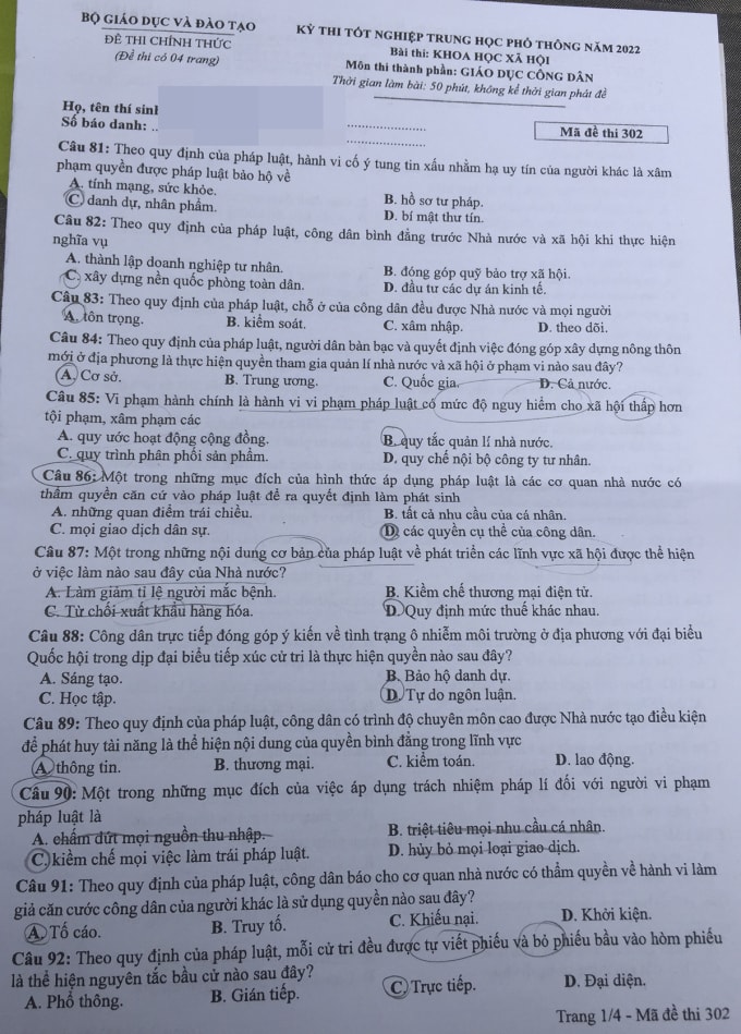 de thi tot nghiep thpt 2022 mon gdcd ma de 302 hinh 1