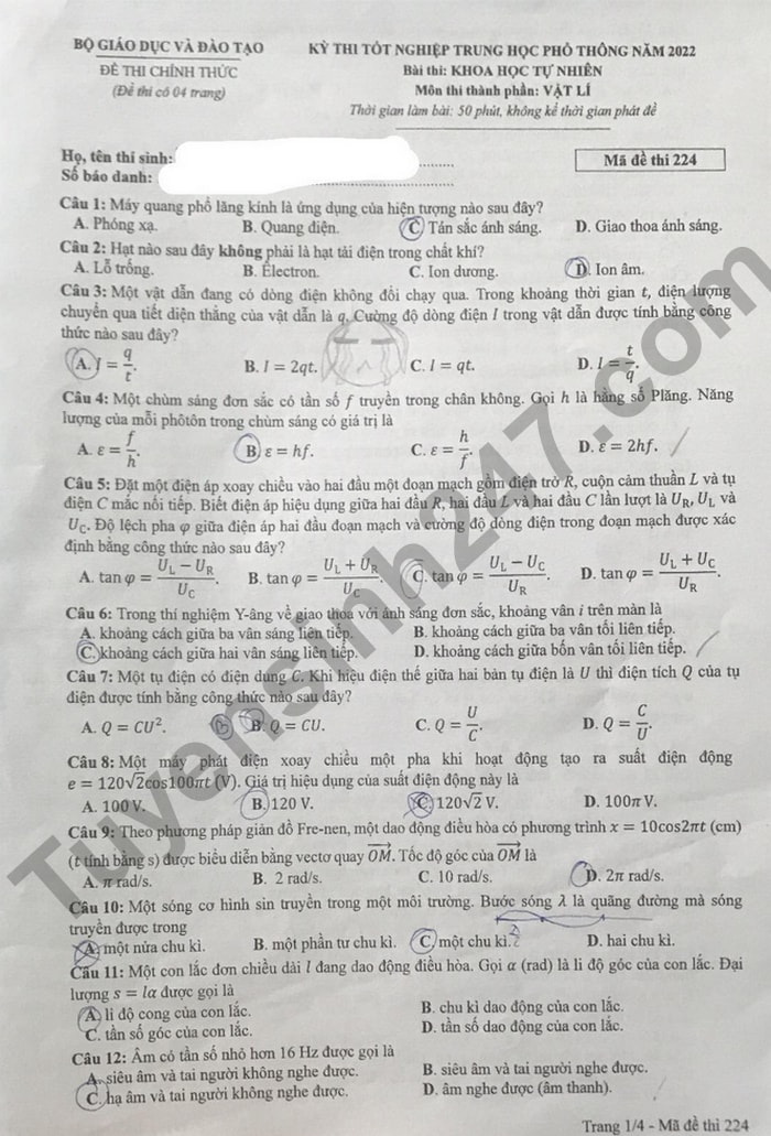 de thi tot nghiep thpt 2022 mon vat ly ma de 224 hinh 1