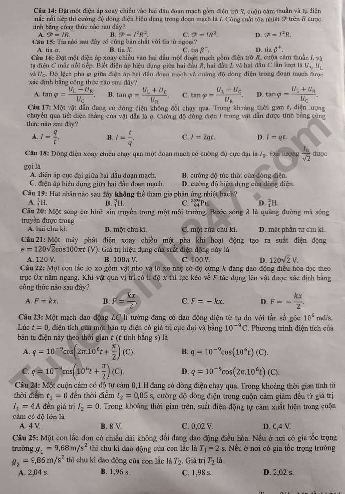 de thi tot nghiep thpt 2022 mon vat ly ma de 214 hinh 2