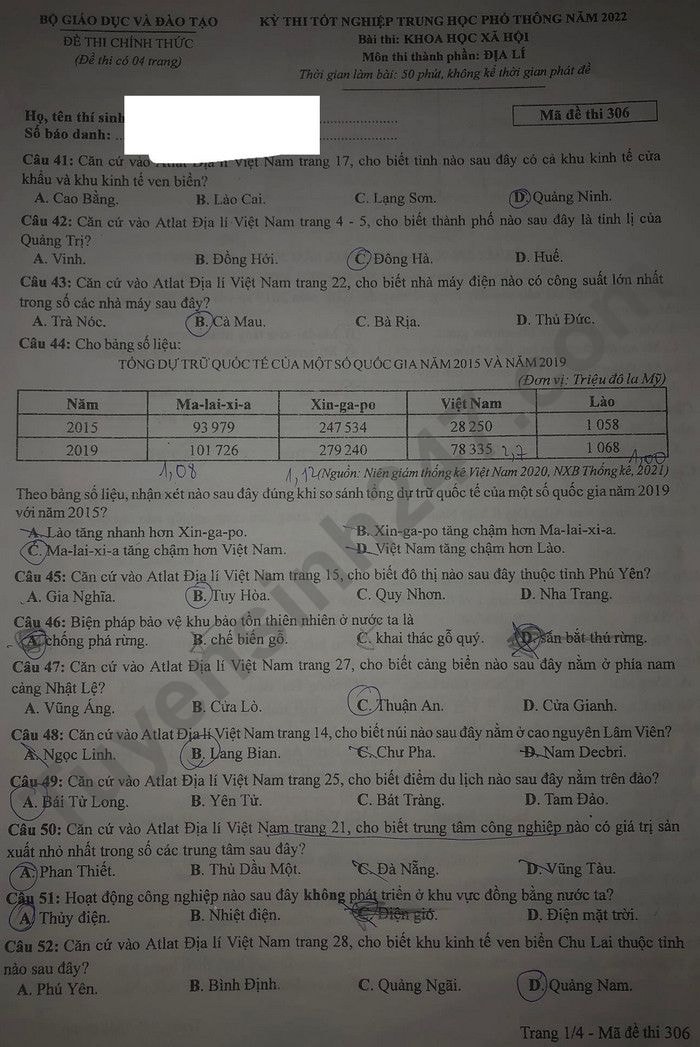 de thi tot nghiep thpt 2022 mon dia ly ma de 306 hinh 1