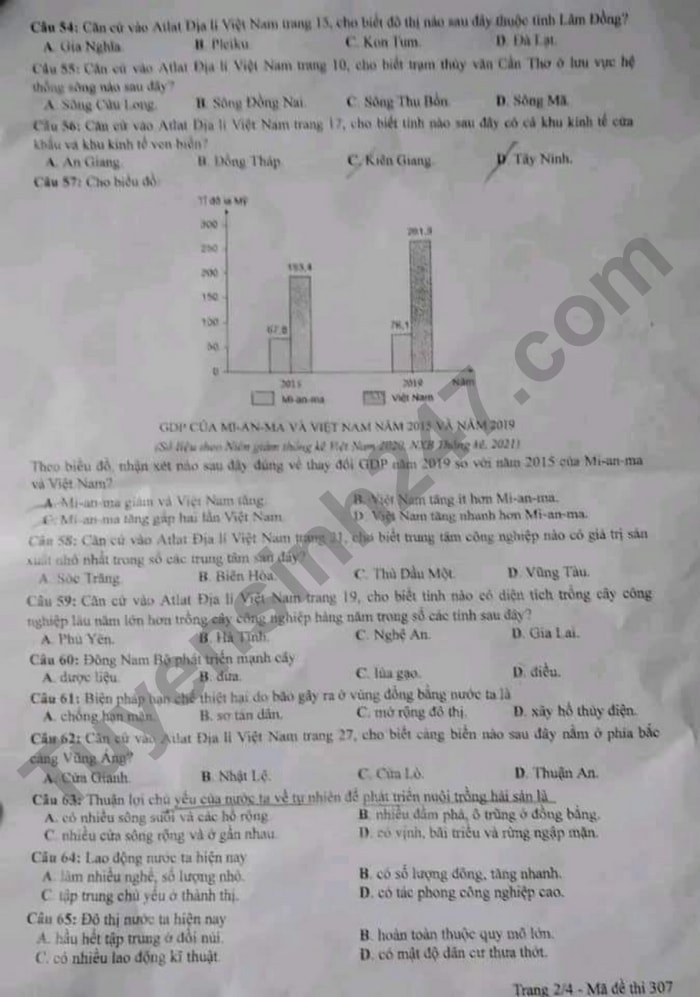 de thi tot nghiep thpt 2022 mon dia ly ma de 307 hinh 1