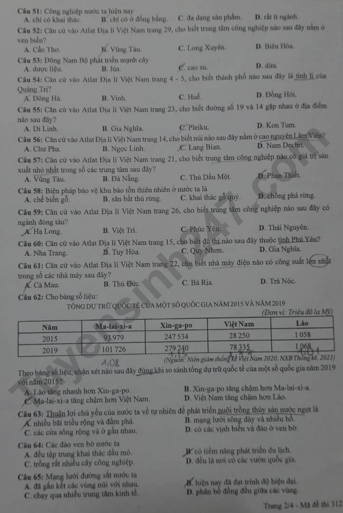 de thi tot nghiep thpt 2022 mon dia ly ma de 312 hinh 2