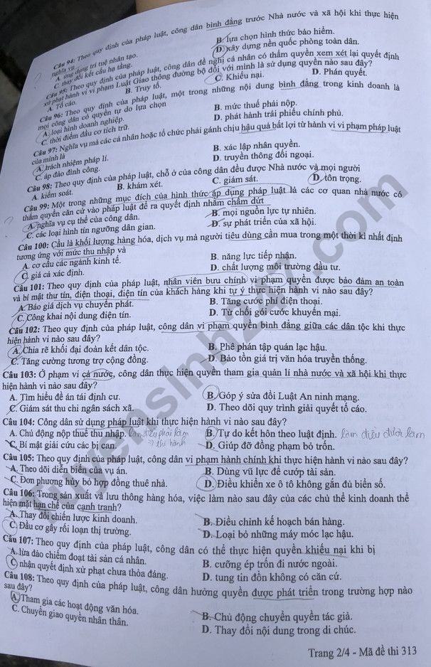 de thi tot nghiep thpt 2022 mon gdcd ma de 313 hinh 2