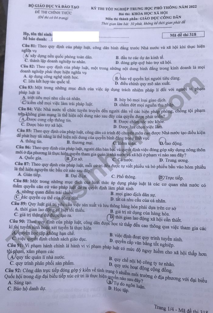 de thi tot nghiep thpt 2022 mon gdcd ma de 318 hinh 1