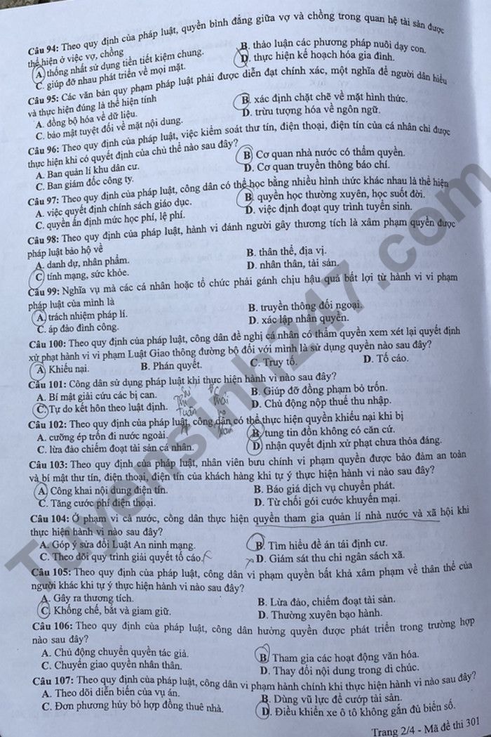 de thi tot nghiep thpt 2022 mon gdcd ma de 301 hinh 2