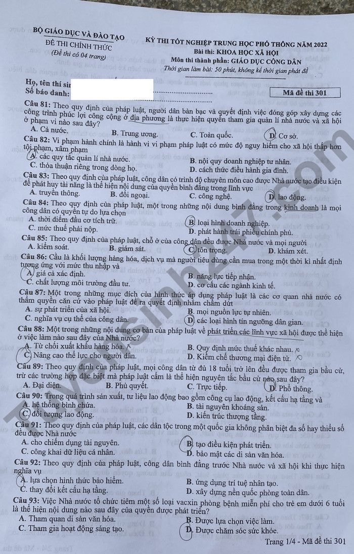 de thi tot nghiep thpt 2022 mon gdcd ma de 301 hinh 1