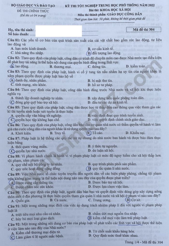 de thi tot nghiep thpt 2022 mon gdcd ma de 304 hinh 1