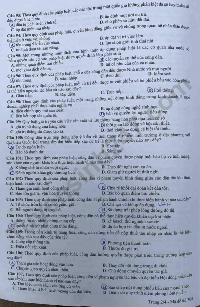 de thi tot nghiep thpt 2022 mon gdcd ma de 304 hinh 2