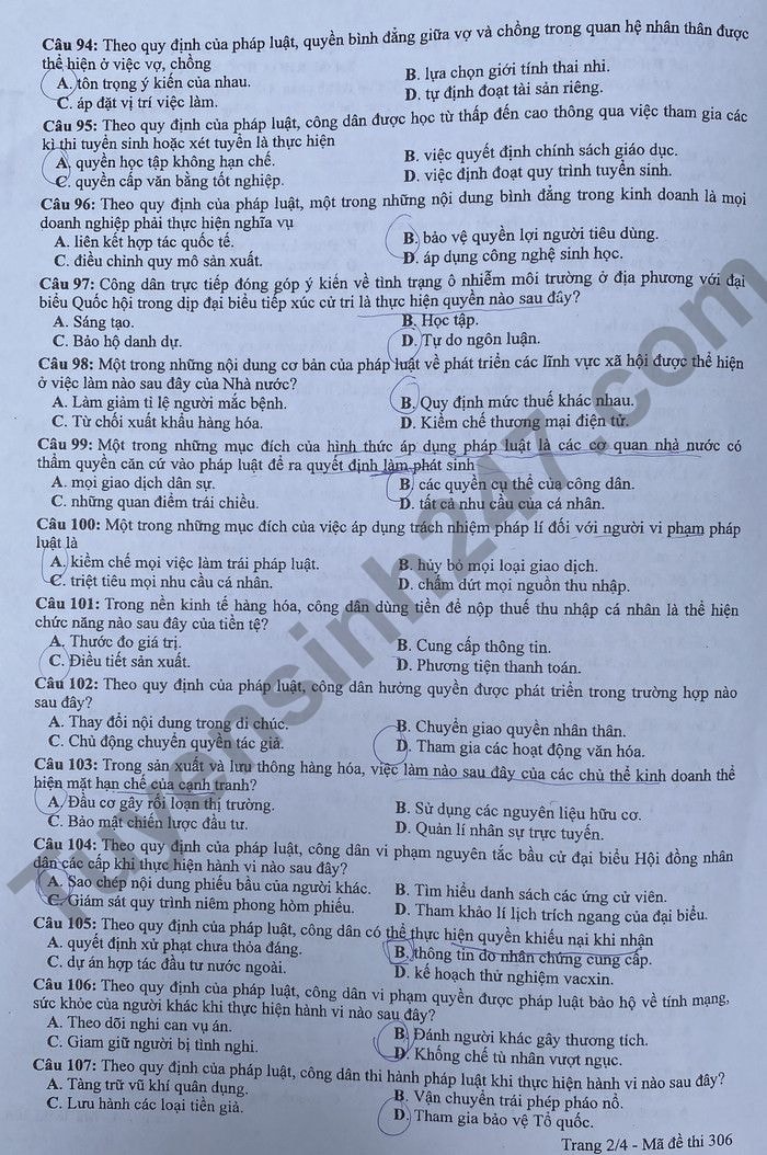 de thi tot nghiep thpt 2022 mon gdcd ma de 306 hinh 2