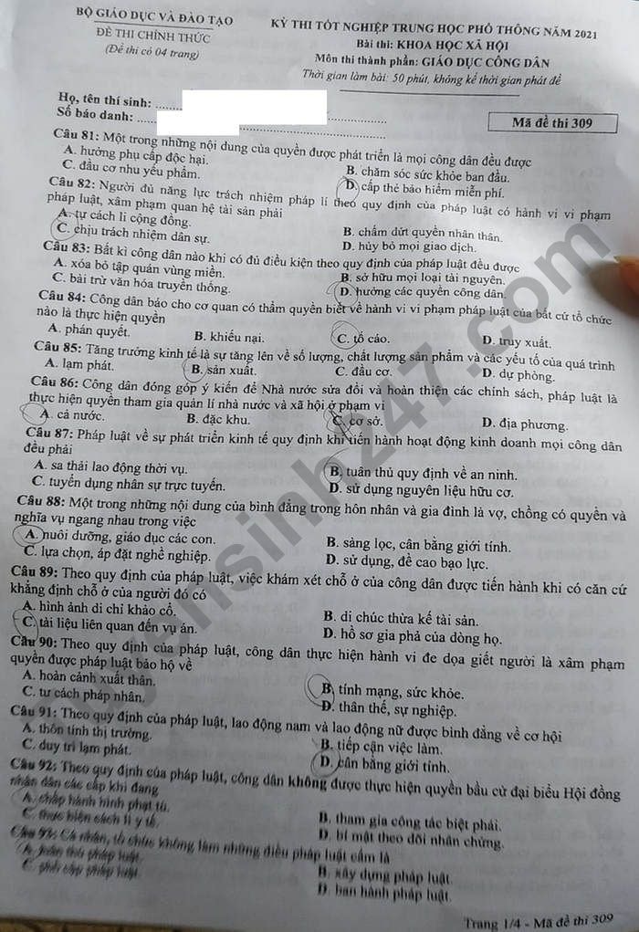 de thi tot nghiep thpt 2022 mon gdcd ma de 309 hinh 1