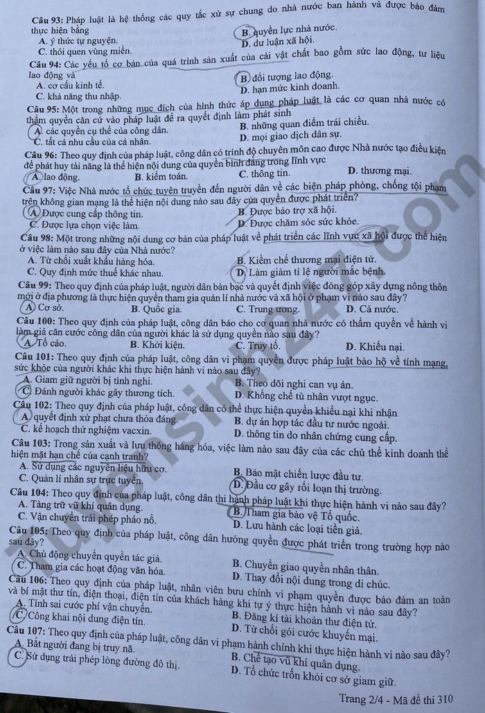 de thi tot nghiep thpt 2022 mon gdcd ma de 310 hinh 2
