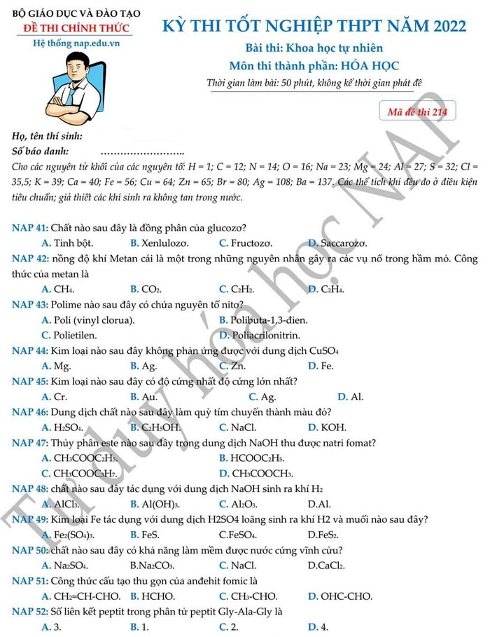 de thi tot nghiep thpt 2022 mon hoa hoc ma de 214 hinh 1