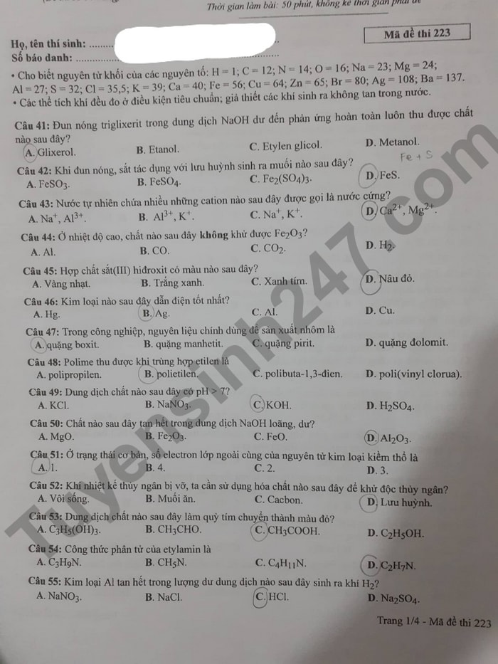 de thi tot nghiep thpt 2022 mon hoa hoc ma de 223 hinh 1