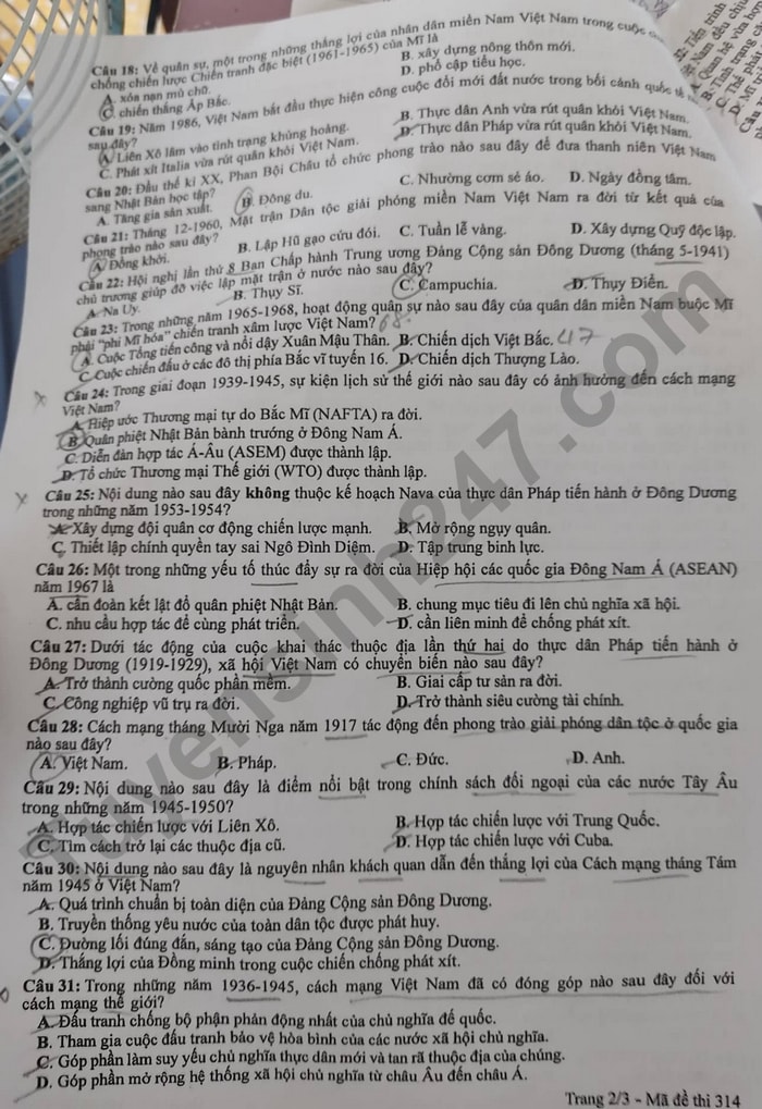 de thi tot nghiep thpt 2022 mon lich su ma de 314 hinh 2