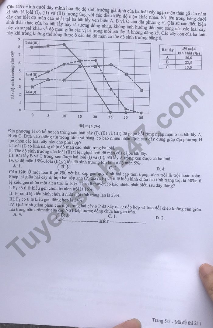 de thi tot nghiep thpt 2022 mon sinh hoc ma de 211 hinh 5