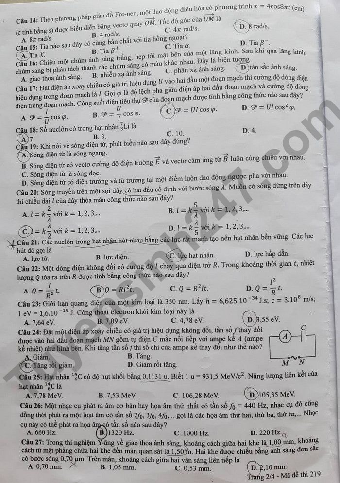 de thi tot nghiep thpt 2022 mon vat ly ma de 219 hinh 1