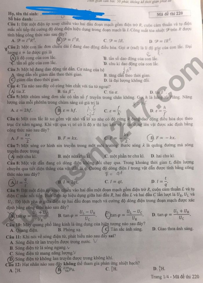 de thi tot nghiep thpt 2022 mon vat ly ma de 220 hinh 1