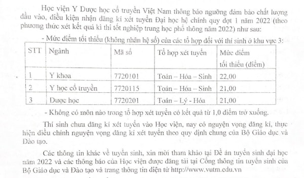 diem san hoc vien y duoc hoc co truyen viet nam nam 2022 hinh 1