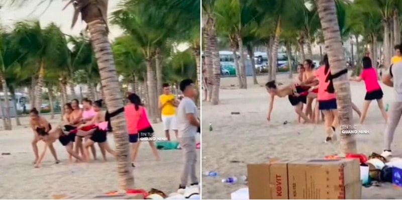 xon xao hinh anh nhom phu nu de nguc tran choi team building o bai bien ha long hinh 3