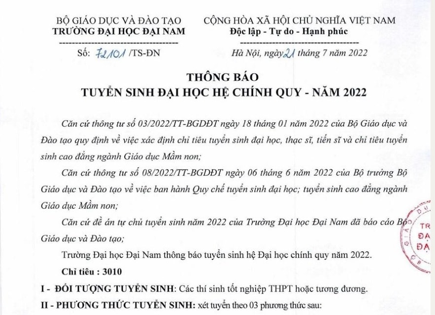 dai hoc dai nam chinh thuc cong bo diem chuan nam 2022 hinh 3