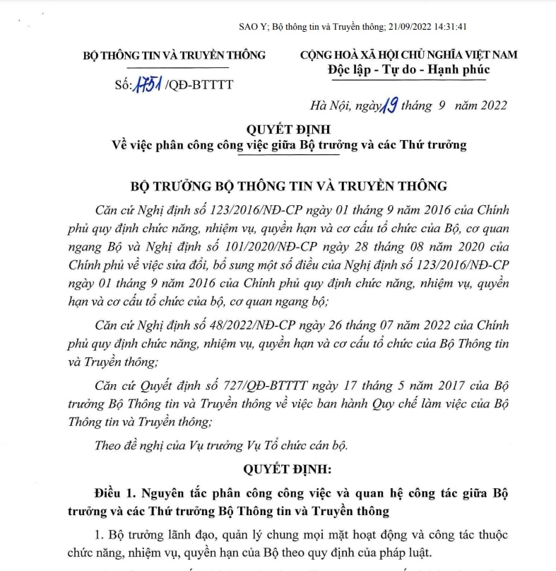 bo thong tin va truyen thong phan cong cong viec giua bo truong va cac thu truong hinh 1