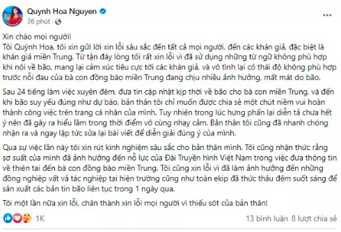 mc quynh hoa xin loi nguoi dan mien trung vi bai dang gay xon xao du luan hinh 3