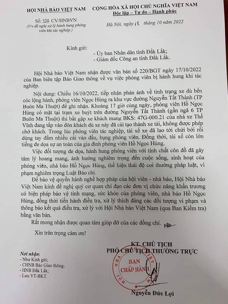 hoi nha bao viet nam de nghi khan truong dieu tra xu ly thich dang doi tuong hanh hung phong vien bao giao thong hinh 1