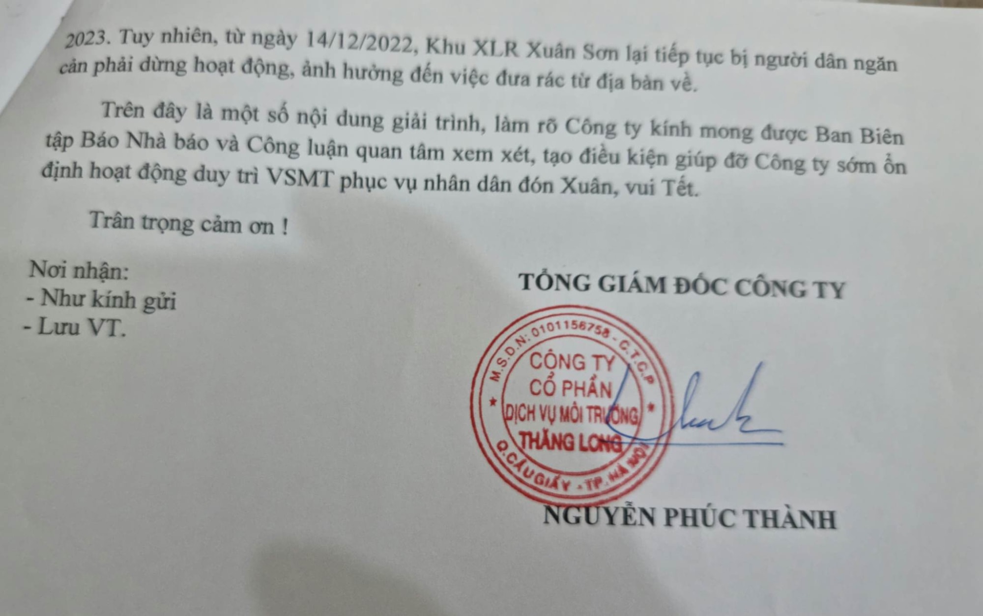 cong ty cp dich vu moi truong thang long li giai ve viec rac thai ton dong tai thuong tin hinh 3