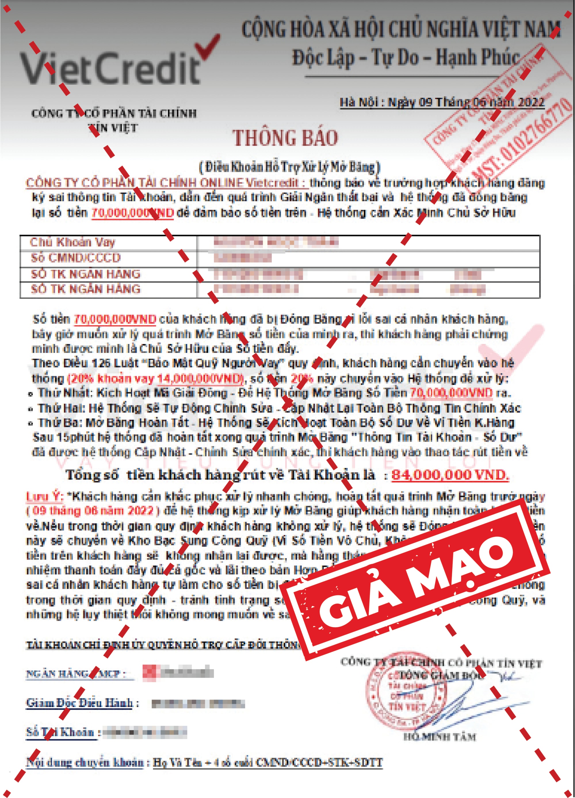 vietcredit canh bao cac thu doan mao danh cong ty lua dao khach hang hinh 1