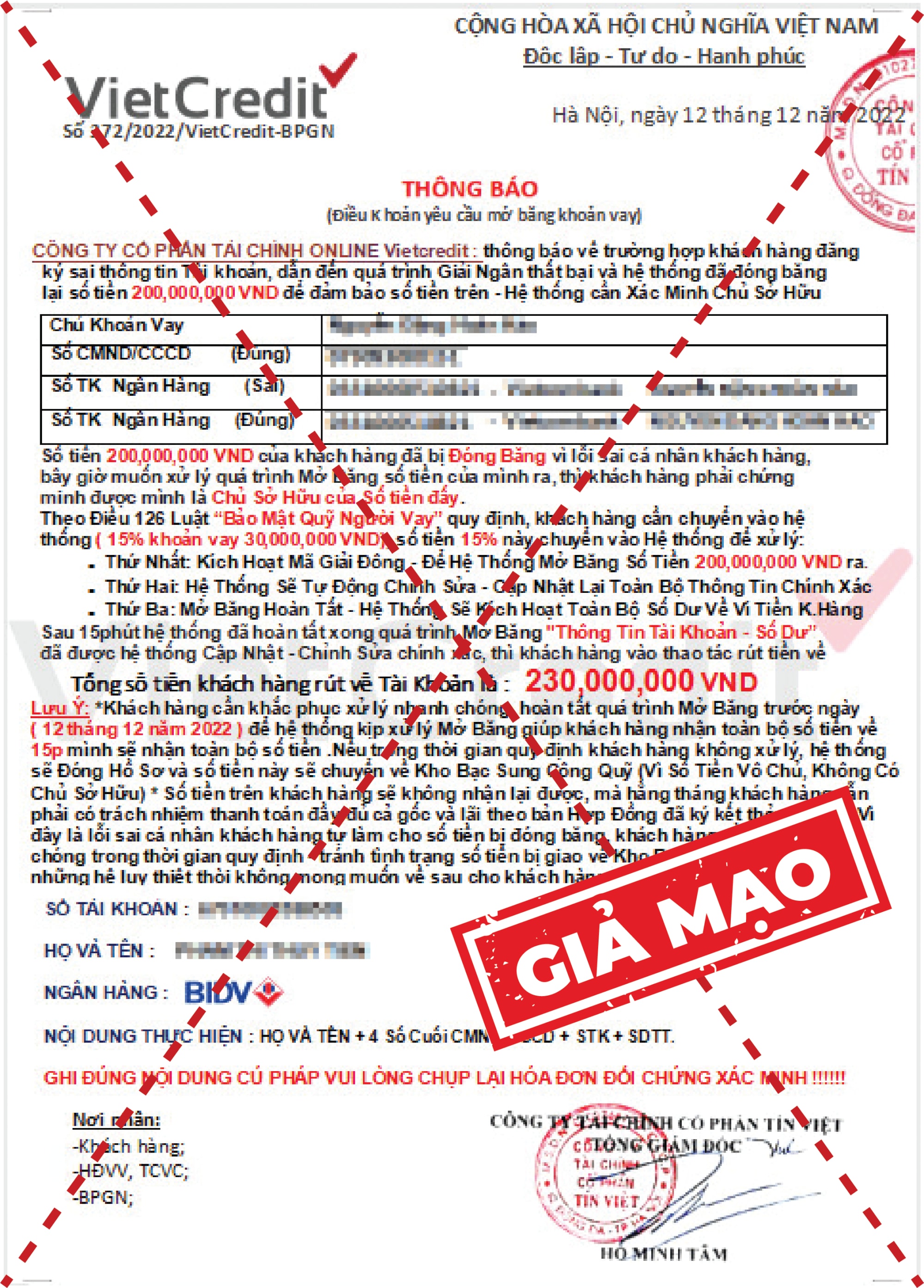 vietcredit canh bao cac thu doan mao danh cong ty lua dao khach hang hinh 2