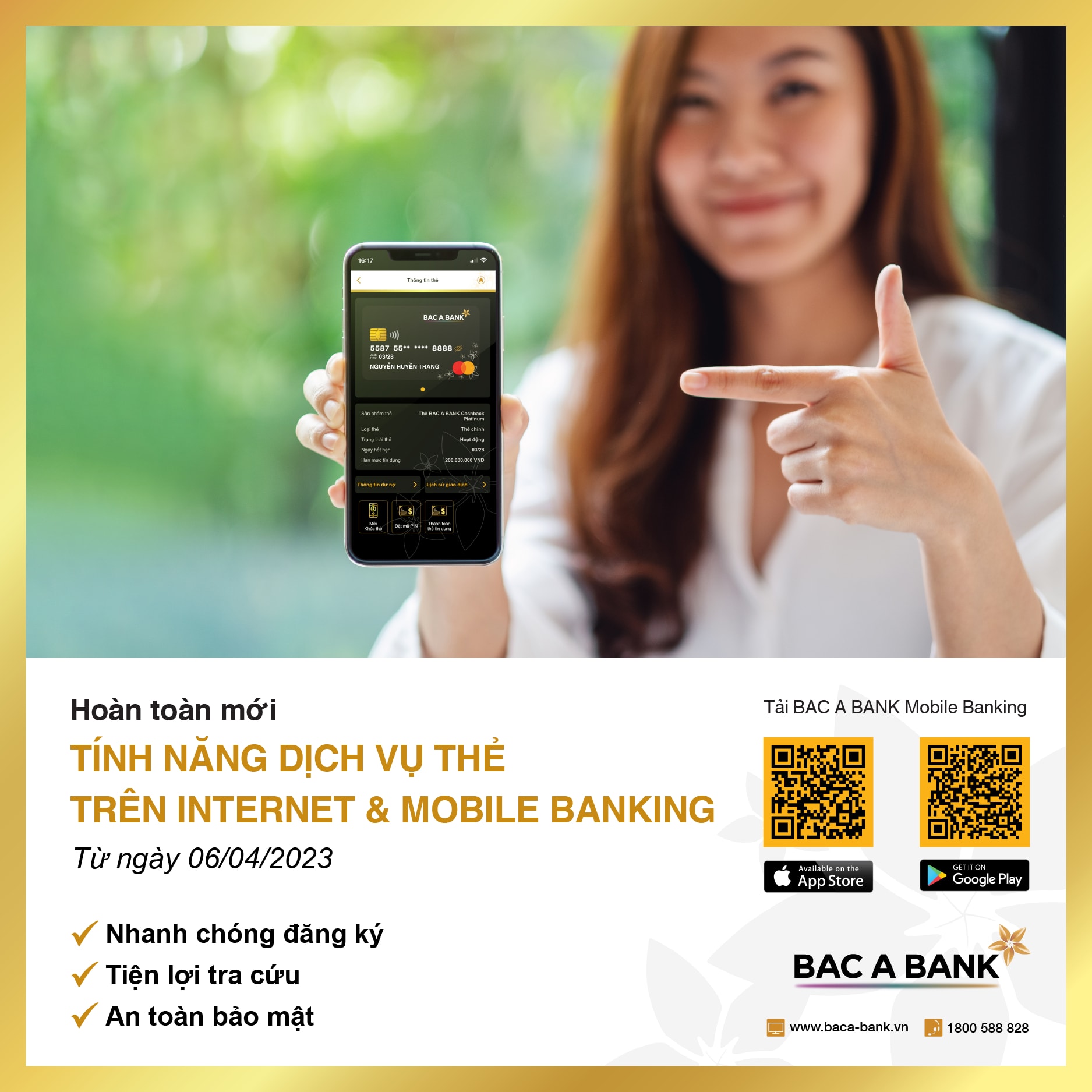 bac a bank cap nhat tinh nang dich vu the tren internet va mobile banking hinh 1