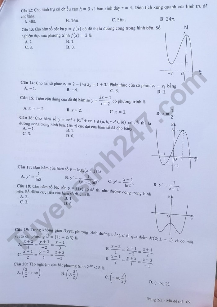 de thi tot nghiep thpt 2023 mon toan ma de 109 hinh 2
