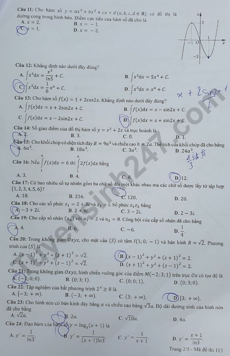 de thi tot nghiep thpt 2023 mon toan ma de 113 hinh 2