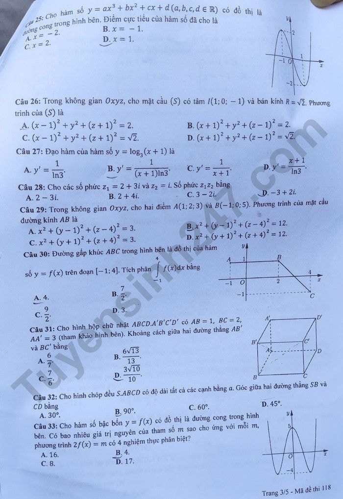 de thi tot nghiep thpt 2023 mon toan ma de 118 hinh 3