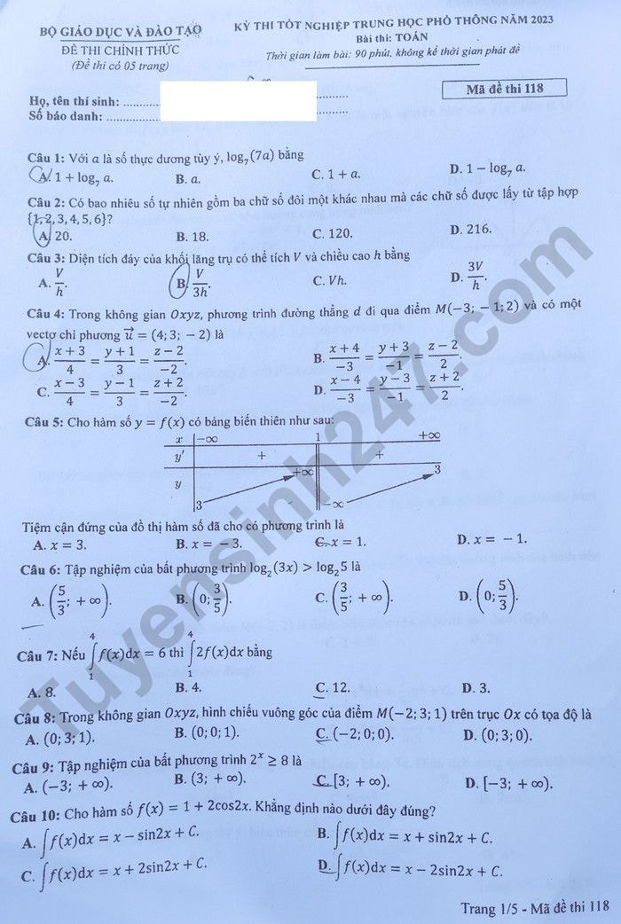 de thi tot nghiep thpt 2023 mon toan ma de 118 hinh 1