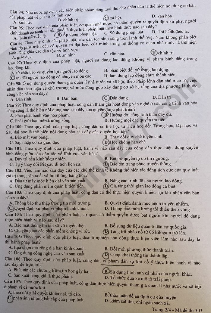 de thi tot nghiep thpt 2023 mon giao duc cong dan ma de 303 hinh 2
