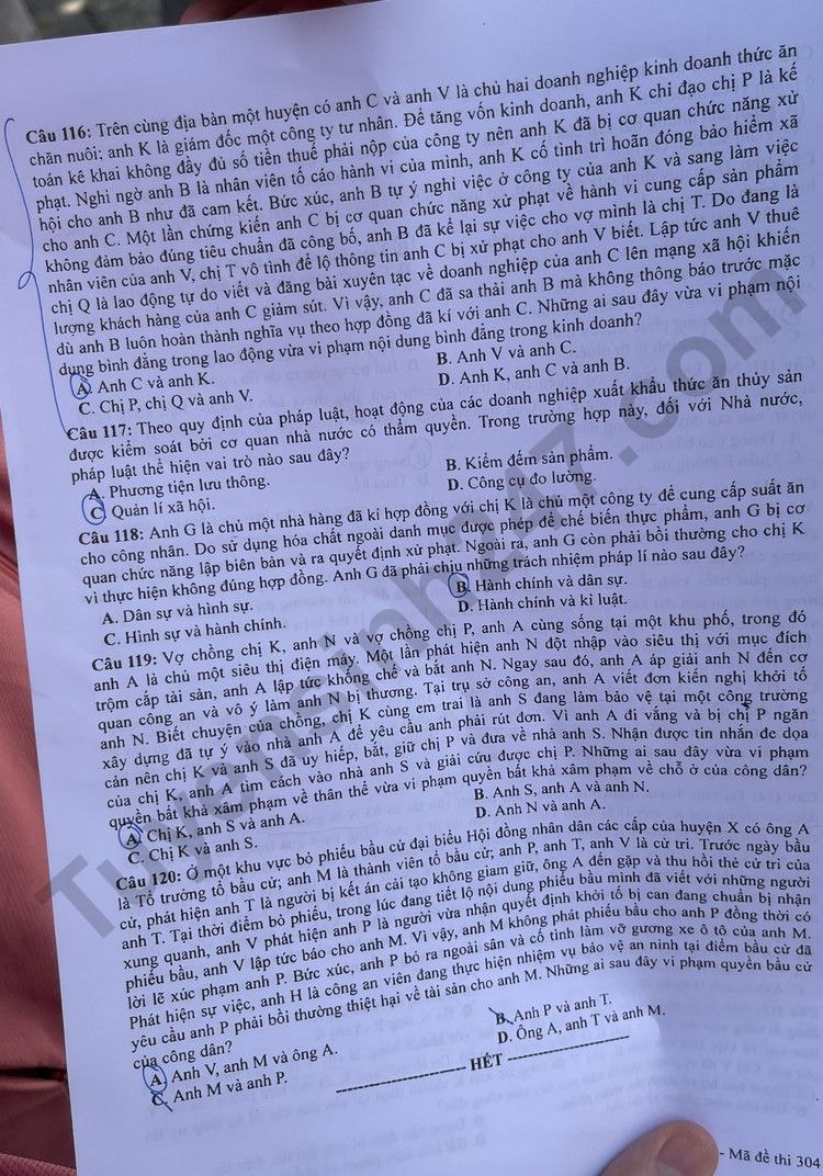 de thi tot nghiep thpt 2023 mon giao duc cong dan ma de 304 hinh 4