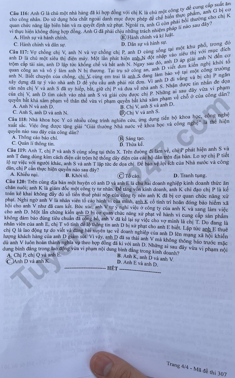 de thi tot nghiep thpt 2023 mon giao duc cong dan ma de 307 hinh 4