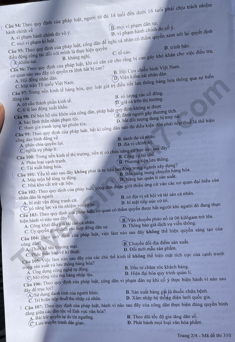 de thi tot nghiep thpt 2023 mon giao duc cong dan ma de 310 hinh 2