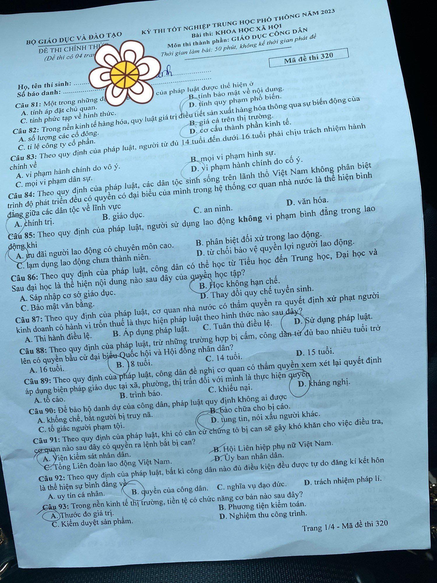 de thi tot nghiep thpt 2023 mon giao duc cong dan ma de 320 hinh 1