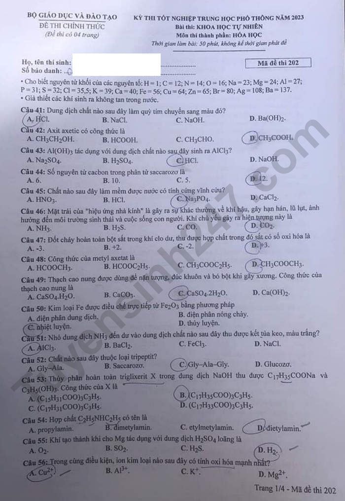 de thi tot nghiep thpt 2023 mon hoa hoc ma de 202 hinh 1