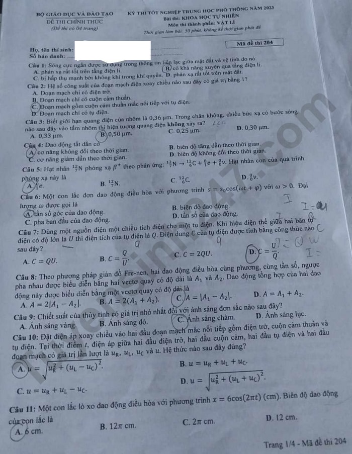 de thi tot nghiep thpt 2023 mon vat ly ma de 204 hinh 1