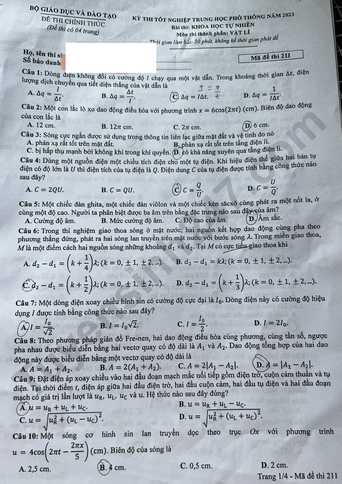de thi tot nghiep thpt 2023 mon vat ly ma de 211 hinh 1