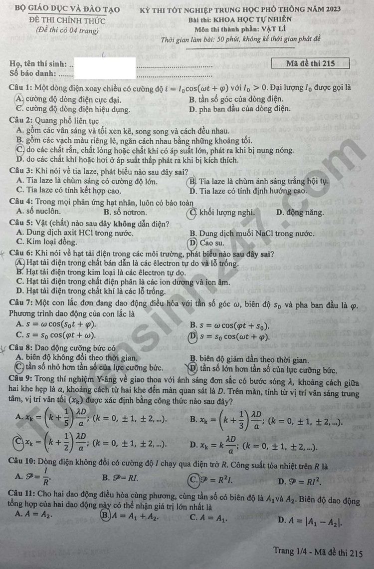 de thi tot nghiep thpt 2023 mon vat ly ma de 215 hinh 1