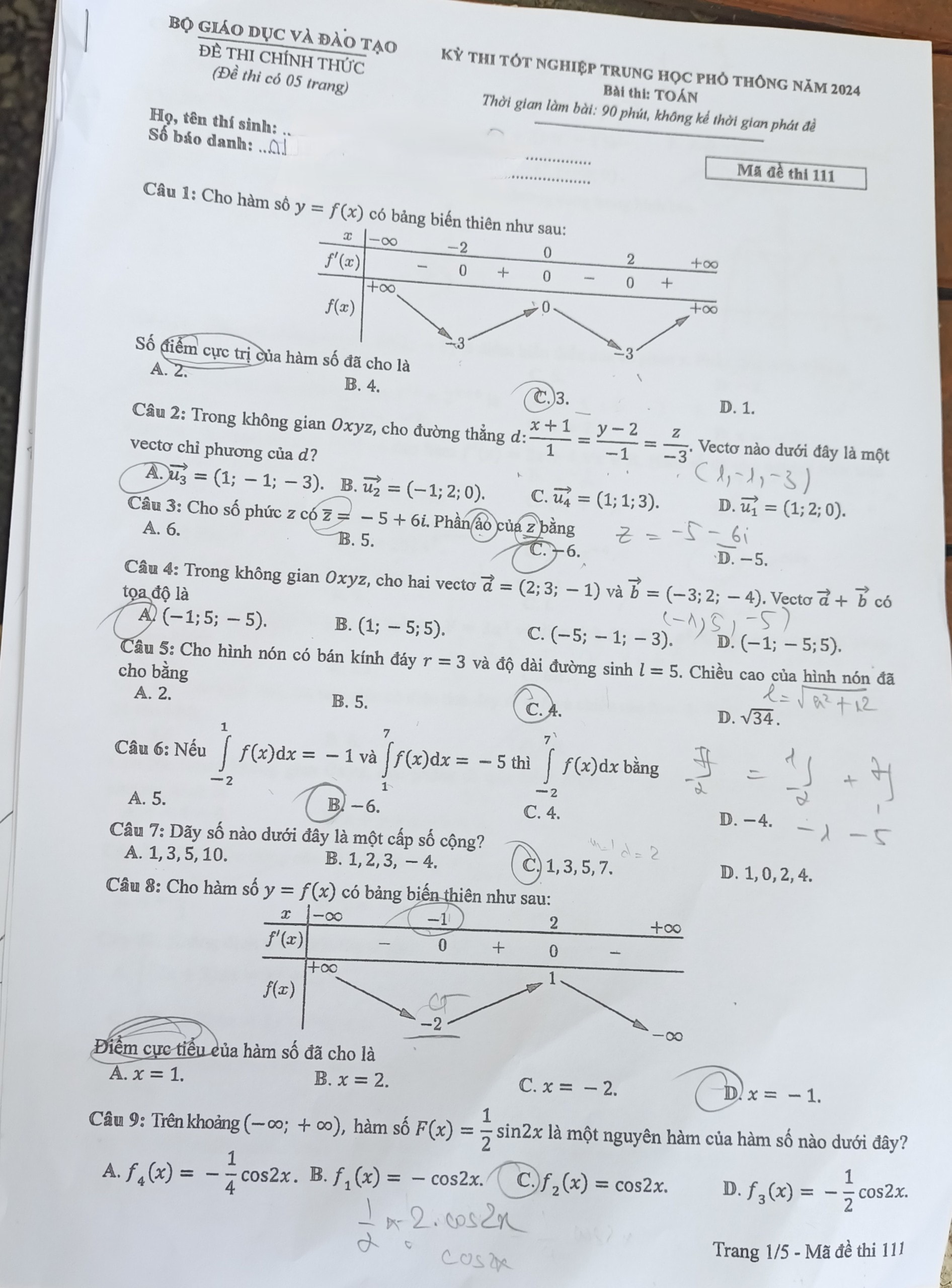 de thi tot nghiep thpt 2024 mon toan ma de 111 hinh 1