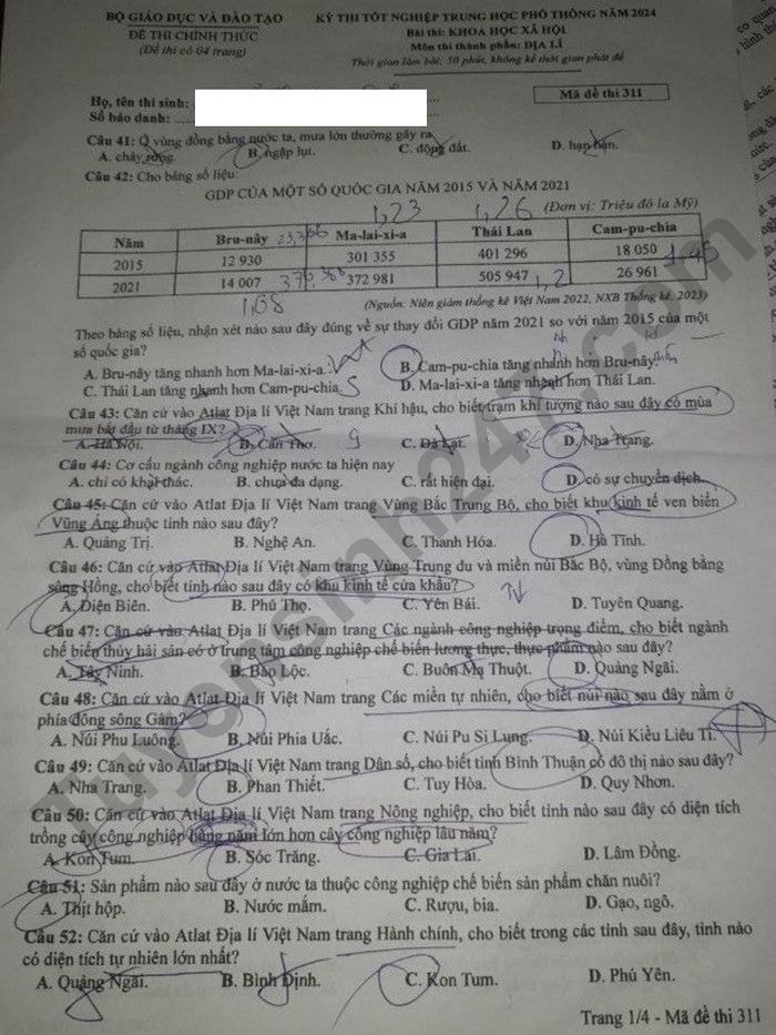de thi tot nghiep thpt 2024 mon dia ly ma de 311 hinh 1