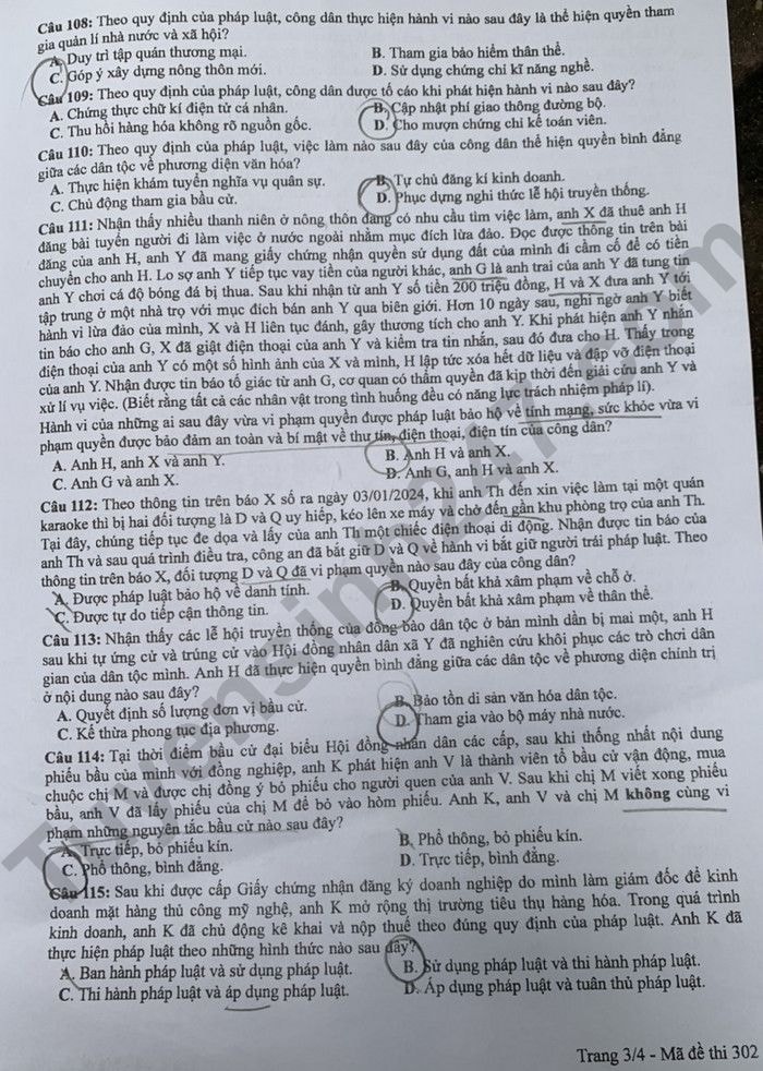 de thi tot nghiep thpt 2024 mon giao duc cong dan ma de 302 hinh 3