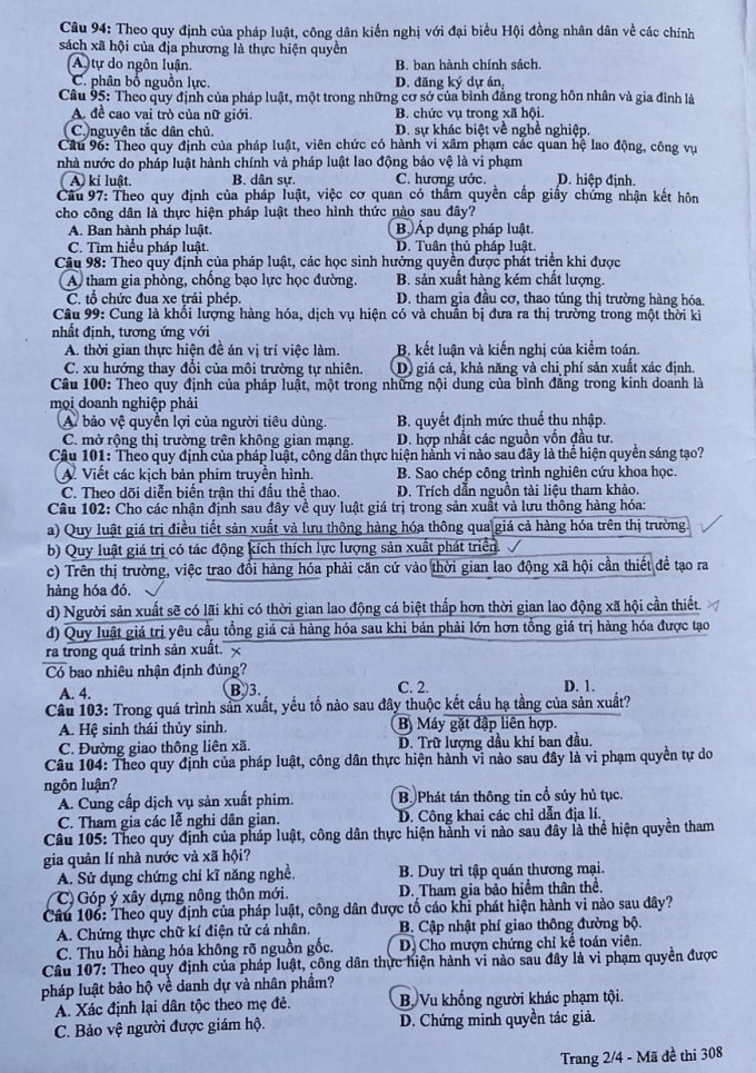 de thi tot nghiep thpt 2024 mon giao duc cong dan ma de 308 hinh 2