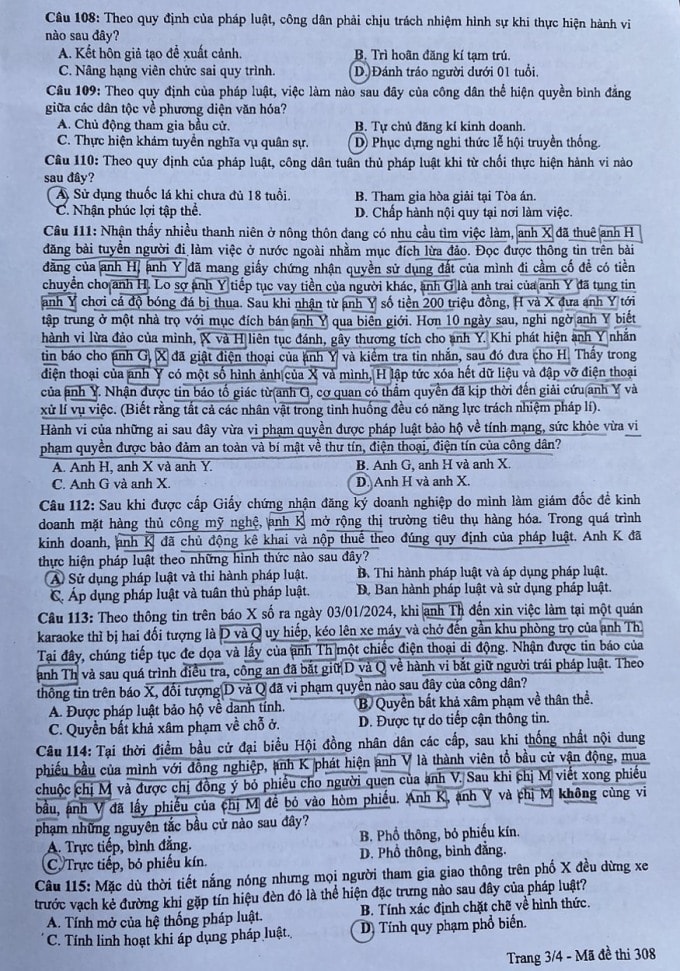 de thi tot nghiep thpt 2024 mon giao duc cong dan ma de 308 hinh 3